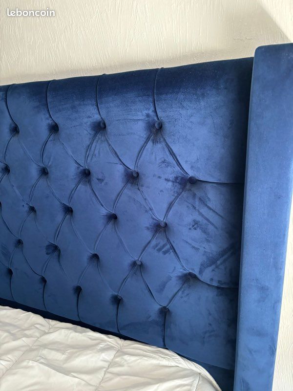 Lit coffre bleu velour 180x200 (image 4)