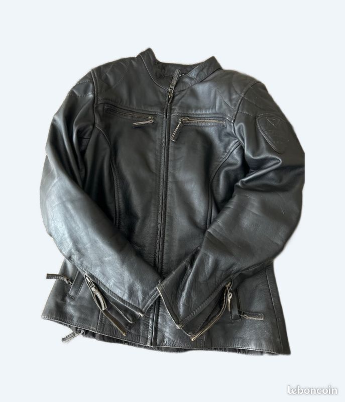 Blouson moto femme cuir véritable vintage – Taille 38 (image 1)