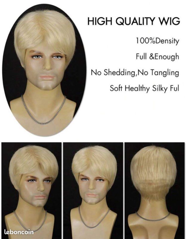 Perruque Longue Ondulée Blond Doré Platine Avec Frange - Synthétique, Bonnet Moyen + 4 Offerts