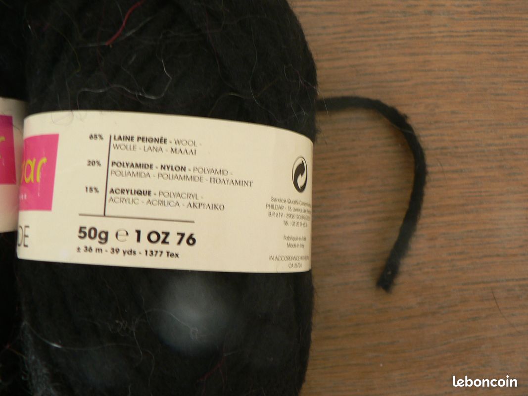 Fil à Tricoter Phildar Licorne - 10 Pelotes Couleur Noir - Coton, N°3 - Neuf Pour Créations Magiques