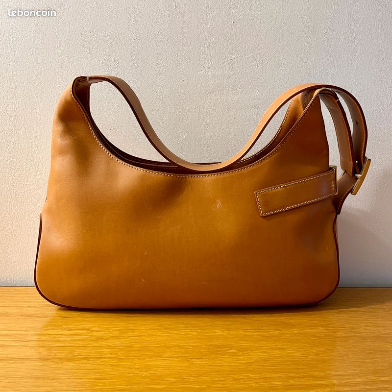 Rarissime Sac Hobo Salvatore Ferragamo Vintage 90s - Cuir Camel Tan & Fermoir Gancini Structuré (image 7)