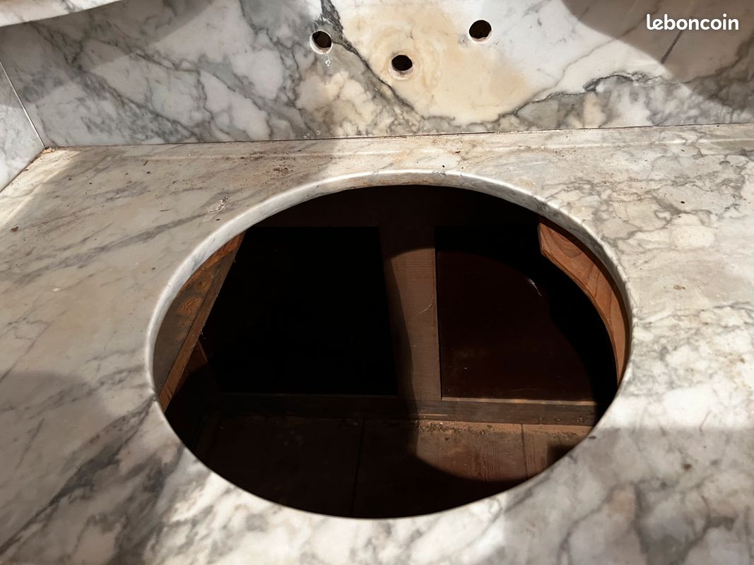 Meuble De Toilette 1920 – Pitchpin Et Marbre Blanc – Époque Art Déco – Salle De Bain