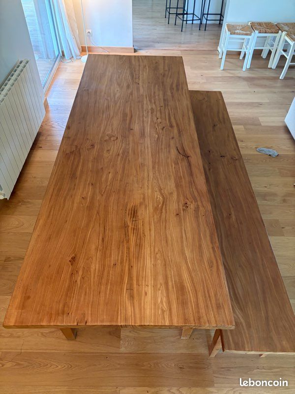 Table de menuisier en bois massif merisier 230 et son banc (image 4)