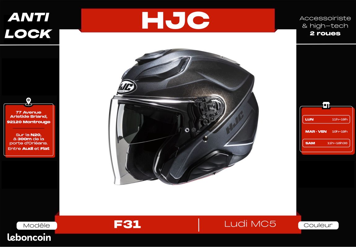 Casque Jet 𝗛𝗝𝗖 𝗙𝟯𝟭 | Fibres de verres | 𝗡𝗲𝘂𝗳 + 𝗚𝗮𝗿𝗮𝗻𝘁𝗶𝗲 3 𝗮𝗻𝘀 (image 8)