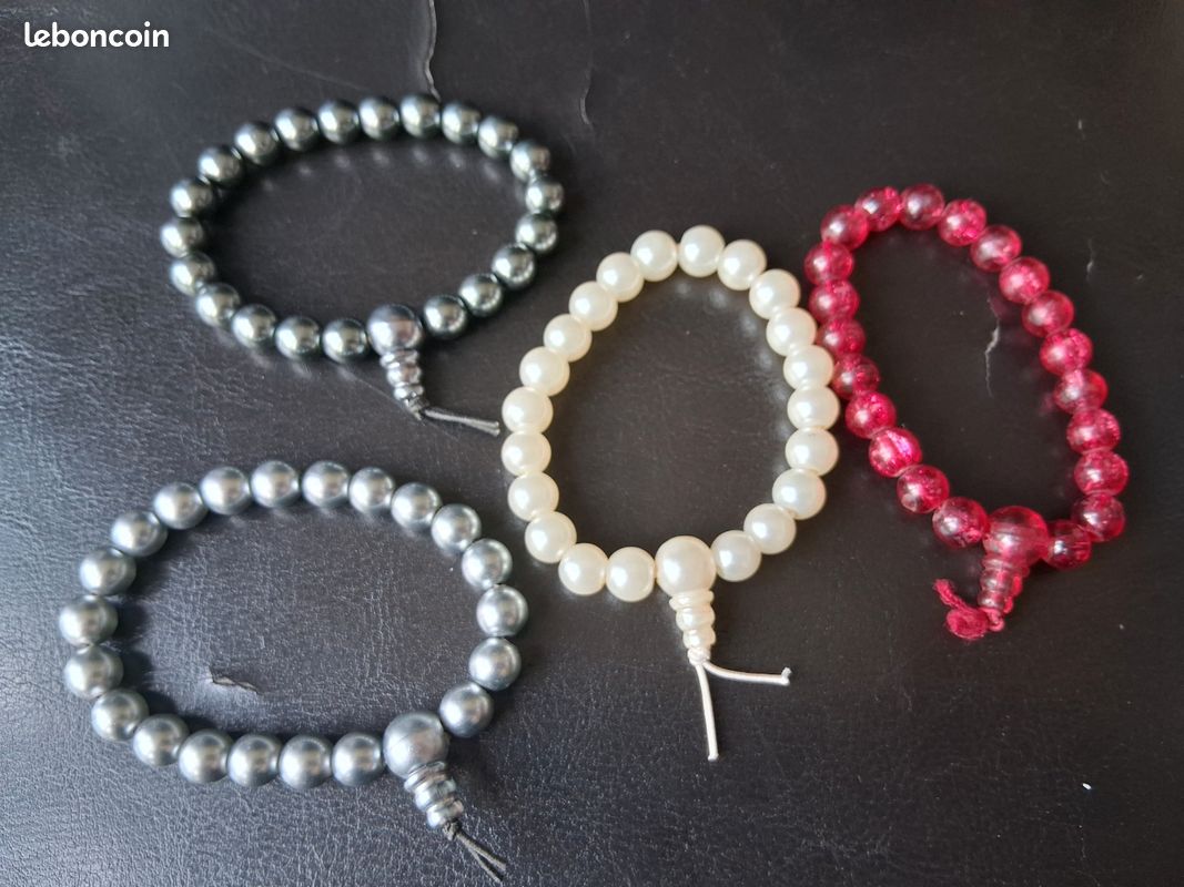 Lot de 4 Bracelets– Verre Craquelé et Perles Nacrées (image 1)