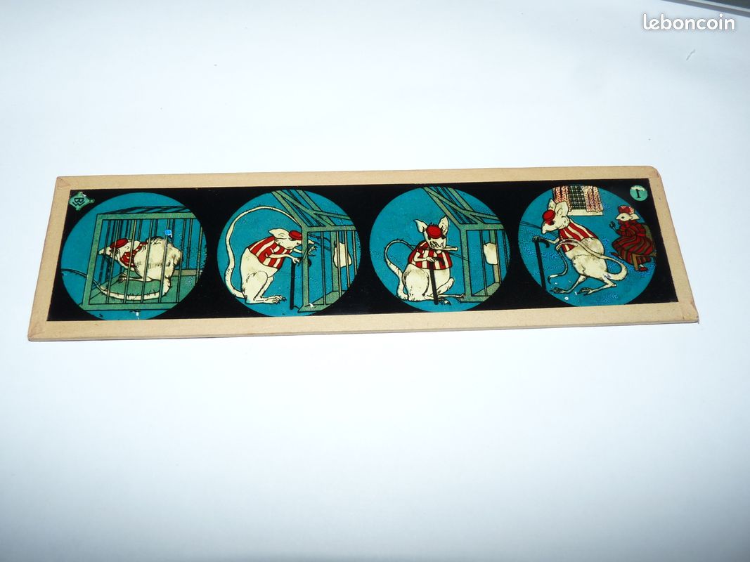Grande et ancienne plaque de lanterne magique, peinture sur verre