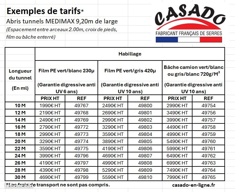Abri tunnel de stockage agricole MEDIMAX 9,20m x 10m direct fabricant Casado 2388 TTC (1990 HT) (image 5)