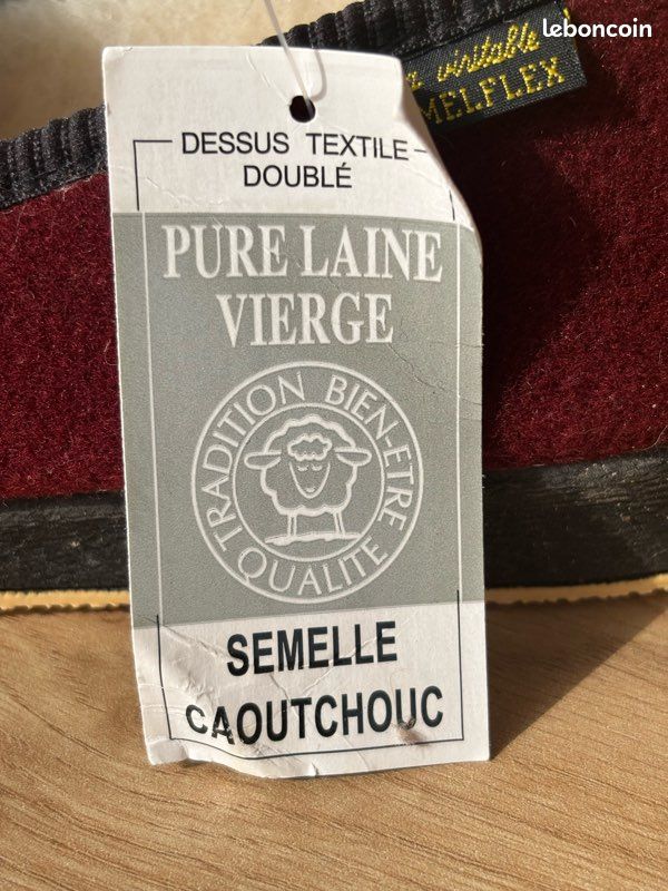 Charentaises Pointure 43, Doublure 70% Laine Vierge, Semelle Caoutchouc, Bleues - Neuf Sans Emballage