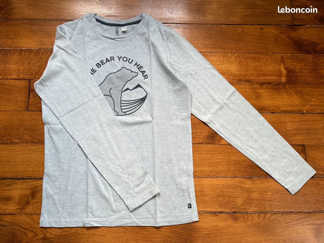 T-shirt manches longues Okaïdi gris bleu 14 ans (image 3)