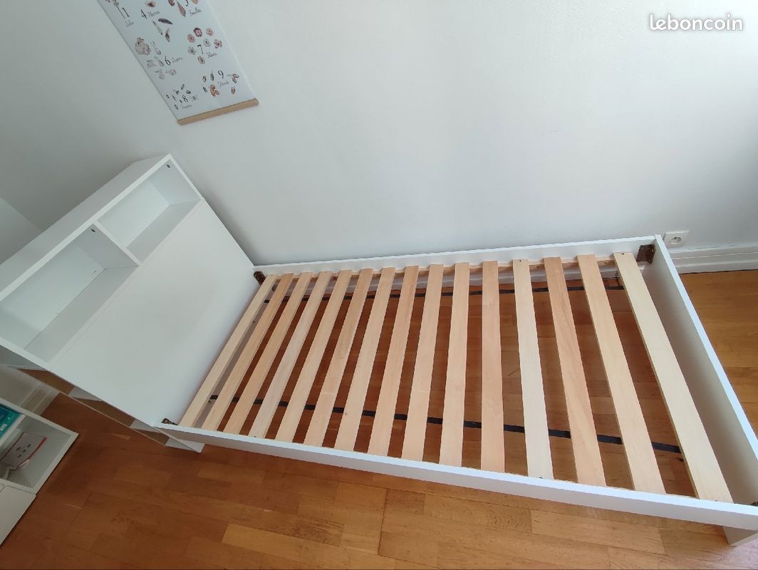 Lit + Tête de lit rangement + sommier (image 1)