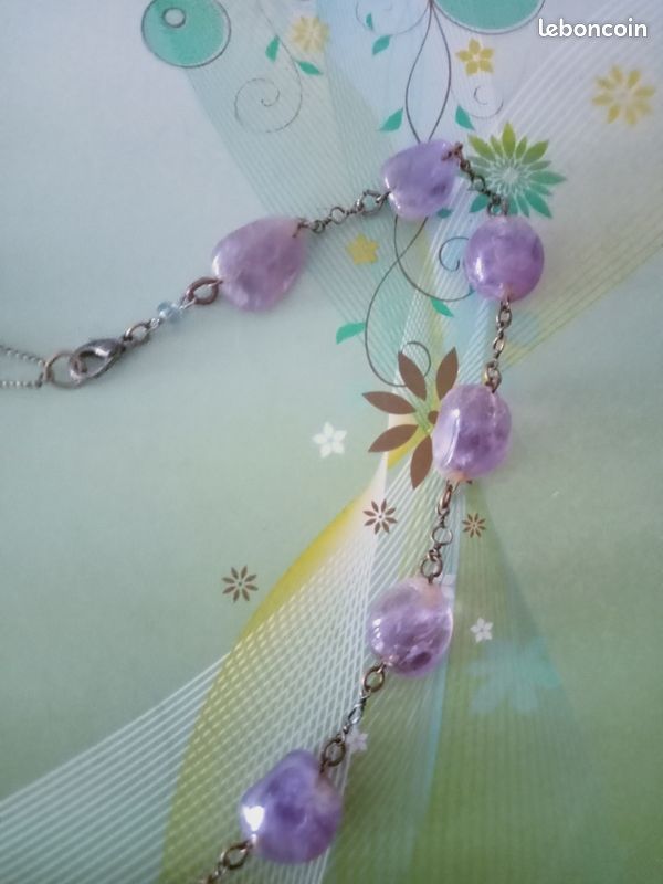 Collier Ancien En Améthyste – Pierre Violette Naturelle, Occasion