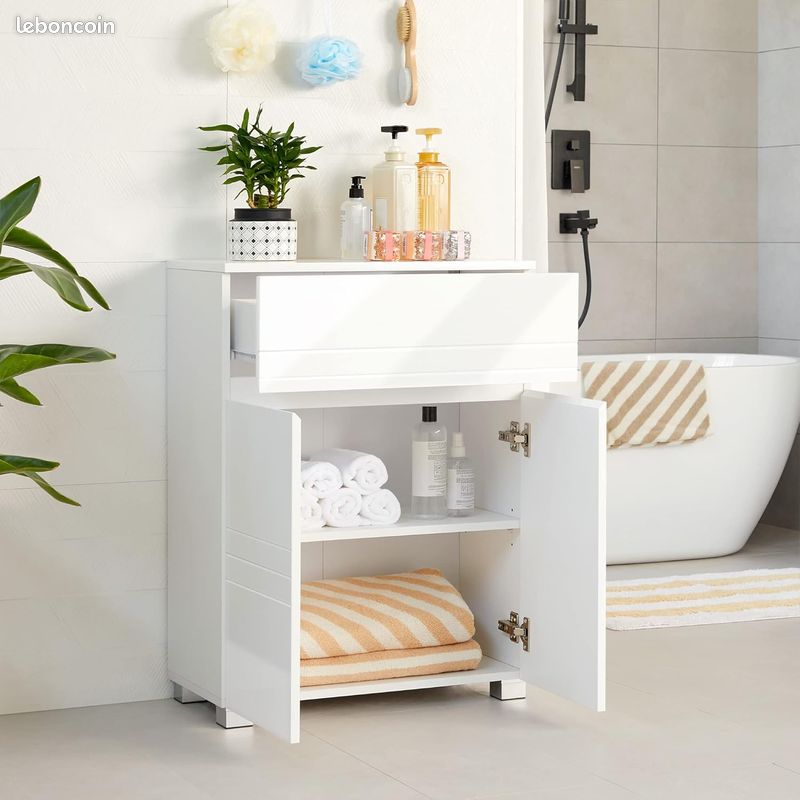 Meuble de Rangement Polyvalent : Armoire de Salle de Bain avec Tiroir et Étagère Ajustable, 60 x 30 x 80 cm, Blanc (image 3)