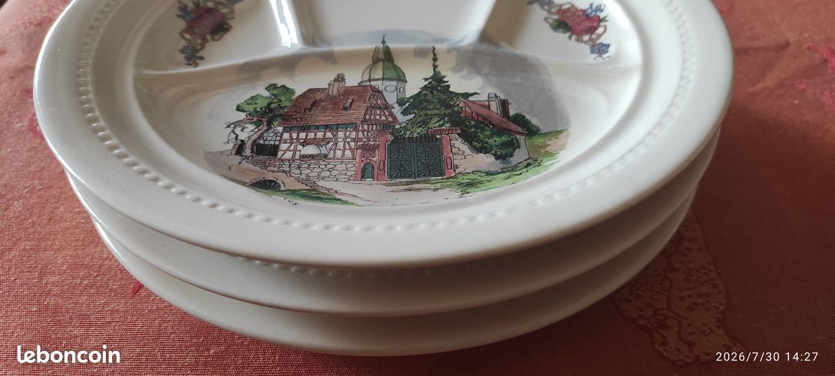 A l'unité: Assiettes ALSACIENNES anciennes à FONDUE, RACLETTE (ou crudités) "Atelier d'Art de Lorraine SARREGUEMINES-France" / NANOU68 (image 8)