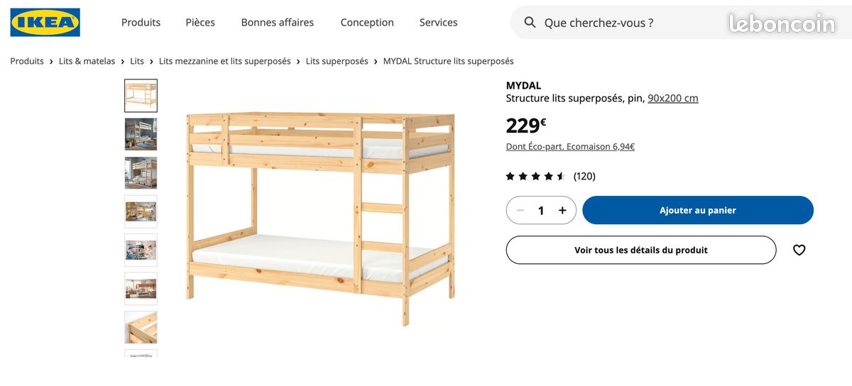Lit superposé + 2 matelas IKEA MYDAL (image 2)