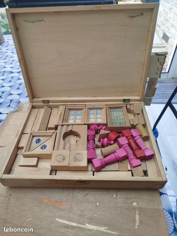 Jeu De Construction Ancien En Bois – Architecture Française – Jouet Vintage