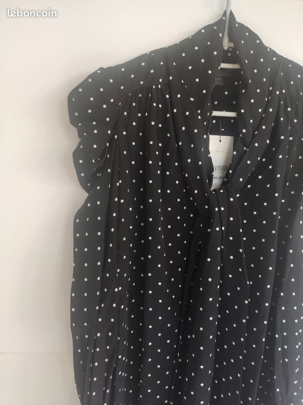 Chemisier Noir à Pois Zara Taille M (10) - Manches Courtes - Polyester - Neuf Avec étiquettes