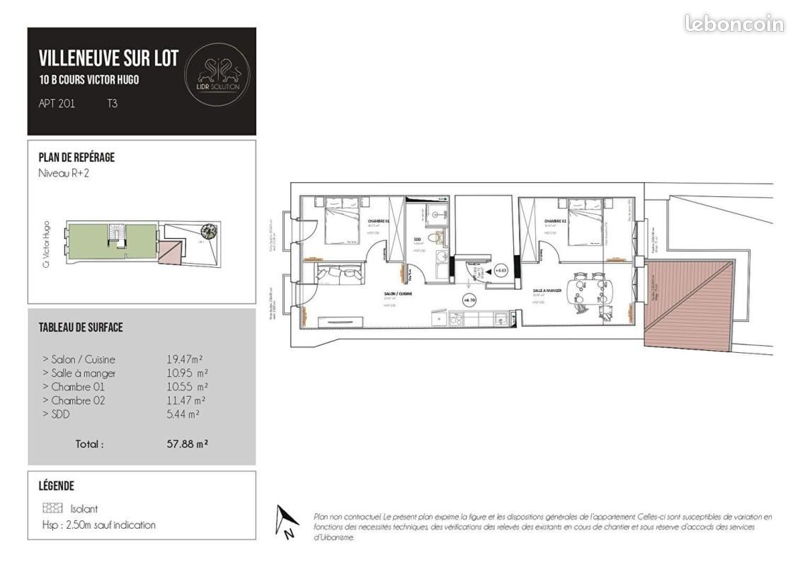 Appartement 3 pièces 57 m² · à Villeneuve-sur-Lot · 57 m² · 590 €