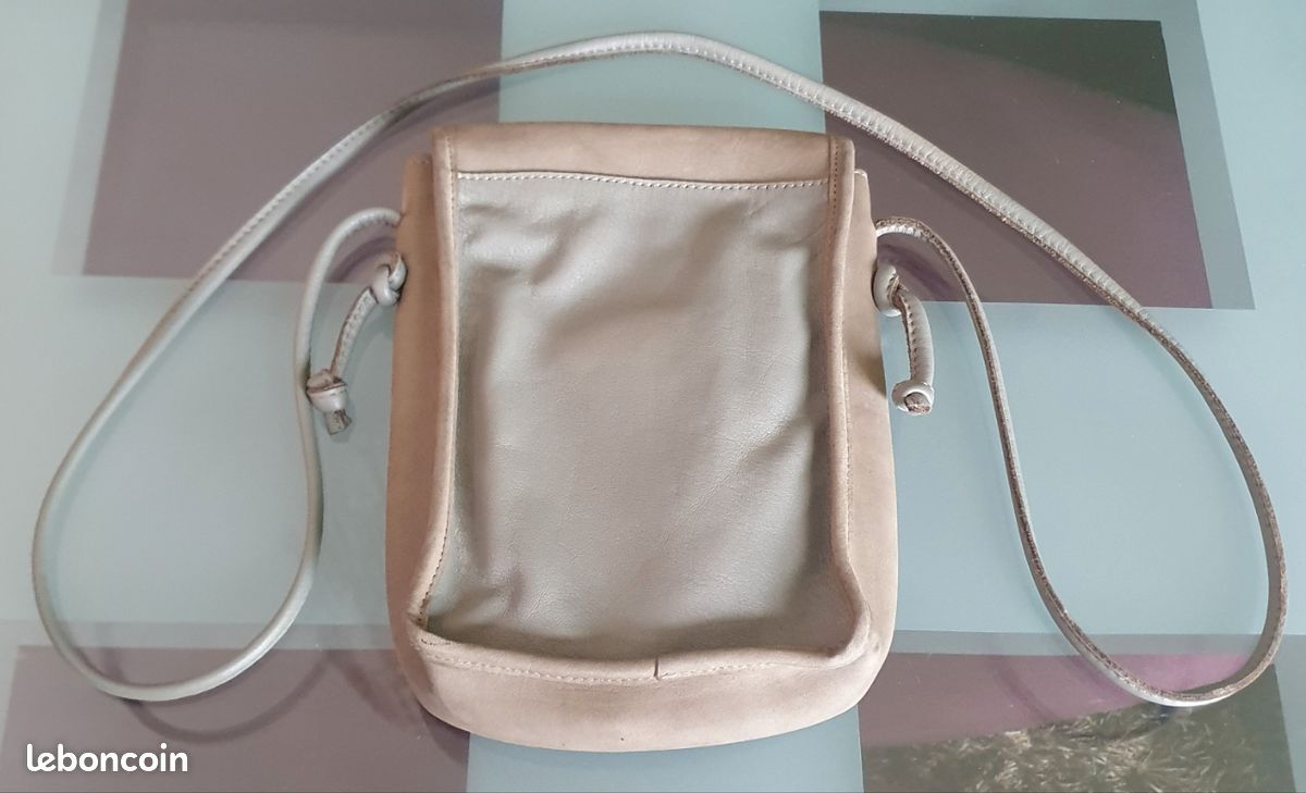 Sacoche à Bandoulière Ajustable Arche, Cuir Double Cuir, Beige Taupe, Made in France, 22x16cm (image 6)