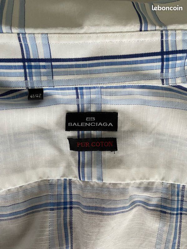 Balenciaga Vintage chemise homme coton blanche rayée bleu manches longues xl carreaux (image 2)