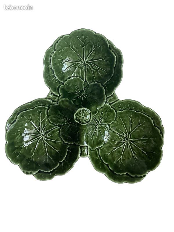 Ancienne Soupière Légumier 3 Pièces Barbotine Forme Choux Vert Vintage