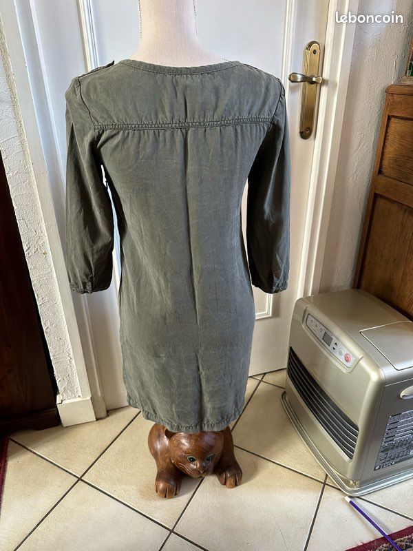 Robe IKKS Grise Et Kaki Taille 36 - Occasion Très Bon état, En Coton/polyester, Longueur Genou
