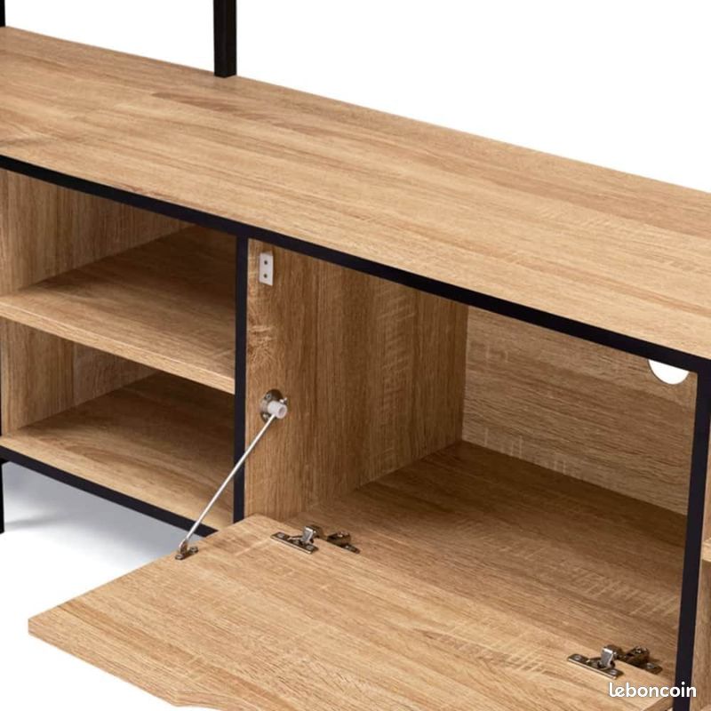 Meuble Tv Console Etagere 170cm Salon Bois Hetre (image 4)