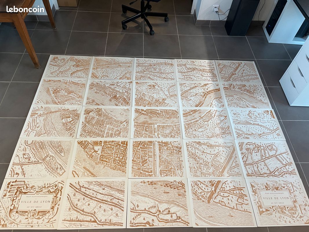 25 planches eau forte - Plan scénographique de LYON XVIème siècle - 2,40 x 1,70m (image 2)