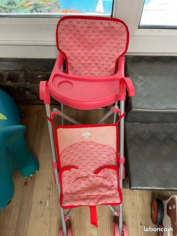 Poussette de poupée 2-en-1 et chaise haute – rose (image 1)