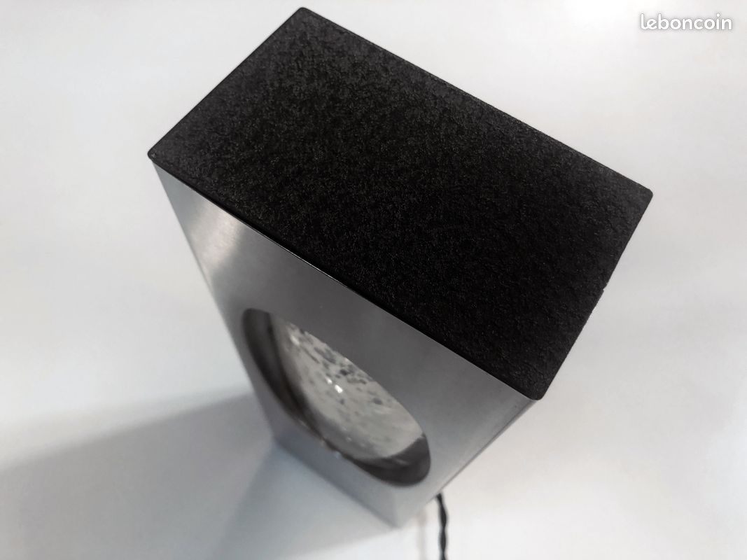 Lampe De Table Vintage 1970 – Acier Brossé Et Paillettes – Design XXème