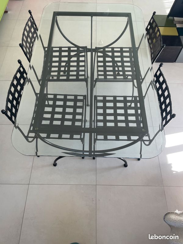 Table verre fer forgé + 4 chaises (image 1)