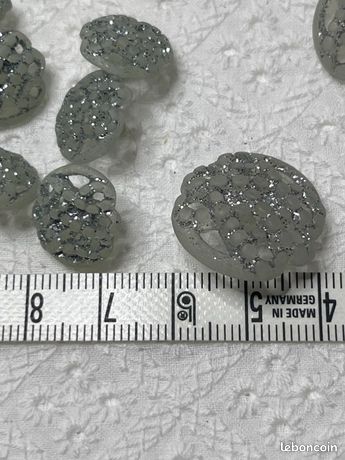 Bouton Ancien Gris à Paillettes - Mercerie Vintage, Lot De 1 à 10 Pièces - Occasion