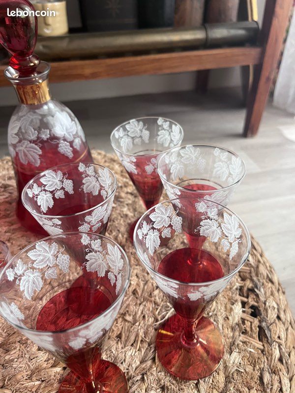 Vintage verres à vin rouge rubis et or 7 | Ensemble de 4