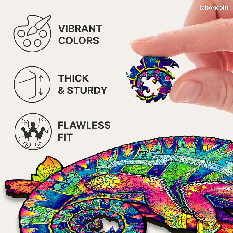 UNIDRAGON Original Puzzle en Bois — Caméléon Iridescent, 202 Teile, Moyenne 10.2 x 13 Pouces (26 x 33 cm) Bel Emballage Cadeau, Forme Unique Meilleur Cadeau pour Adultes et Enfants (image 5)