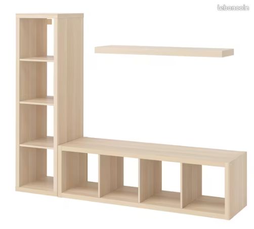 Meuble TV KALLAX / LACK Combinaison de rangement+tablette, effet chêne blanchi, 189x39x147 cm (image 1)