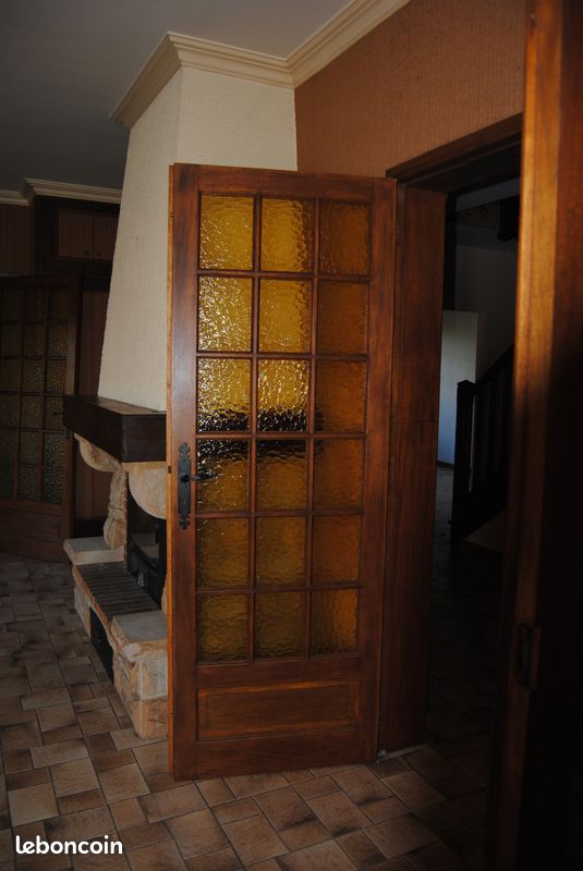 Portes Intérieures BOIS MASSIF et Verre Ambré Vintage (1 Simple + 1 Double) (image 1)