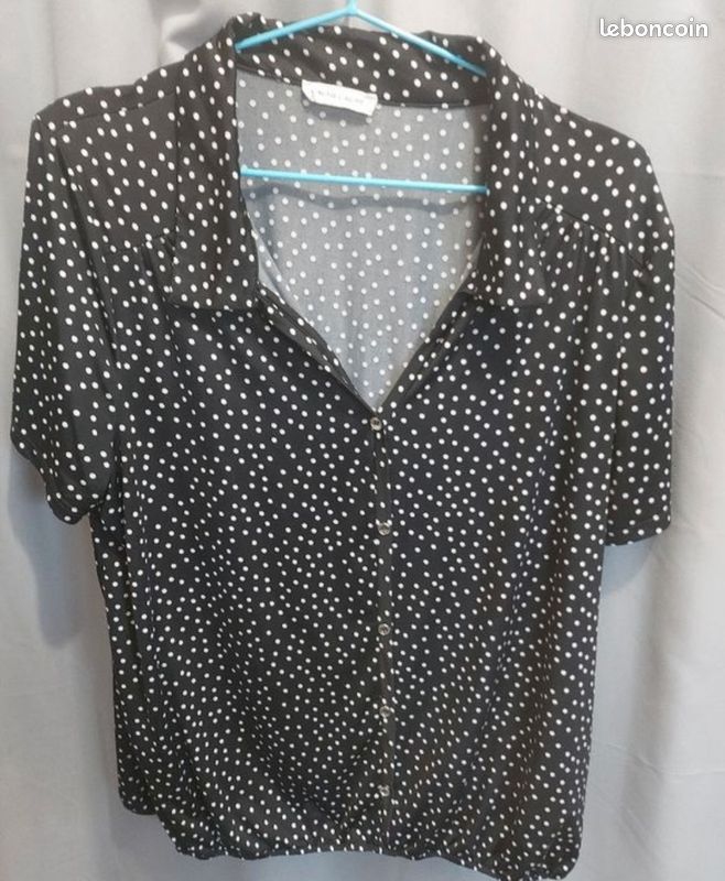 Blouse manche courte noir à pois blanc T2XL femme cache-cache