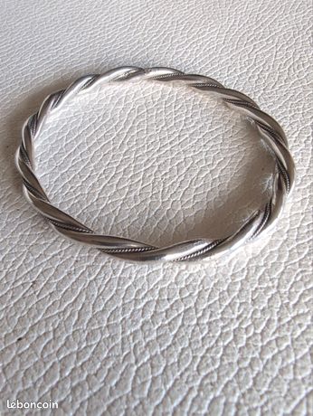 Paire De Bracelets Jonc En Argent 925 Massif - Diamètre 65mm, Poids 11,3g - Vintage