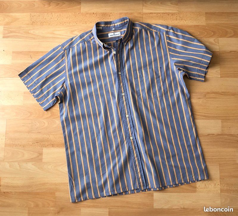 Chemise homme Balmain bleu rayé Taille L en très bon état (image 1)