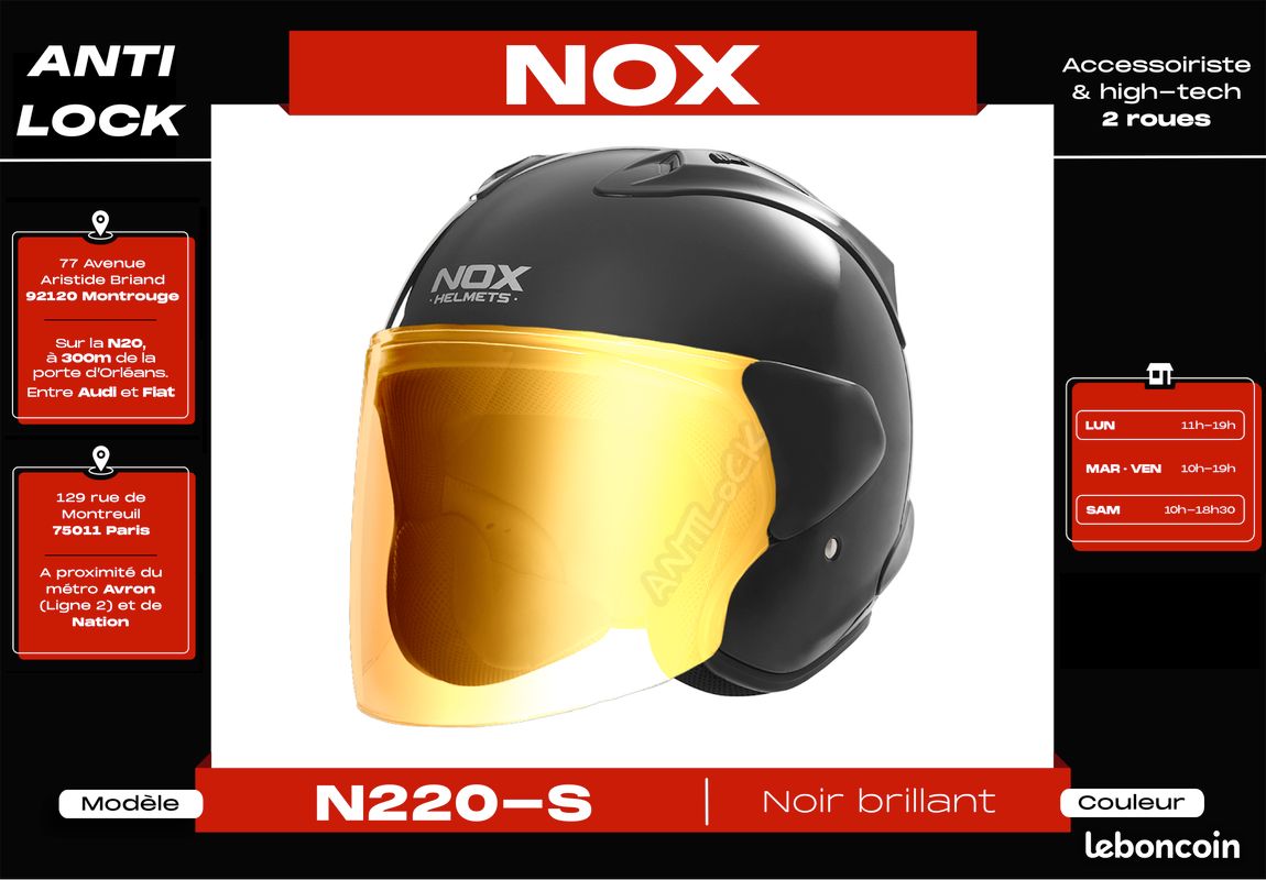 Casque Jet Nox 𝗡𝟮𝟮𝟬-𝗦 | Avec visières colorées | 𝗡𝗲𝘂𝗳 + 𝗚𝗮𝗿𝗮𝗻𝘁𝗶𝗲 (image 2)