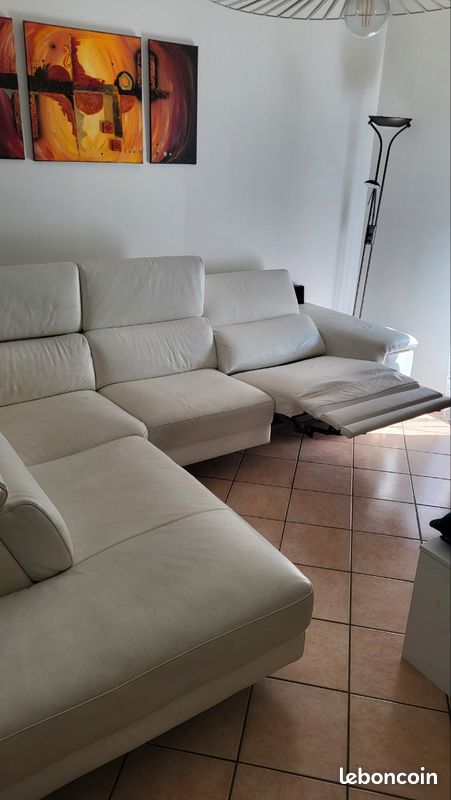 Canapé d'angle cuir blanc avec relax (image 1)