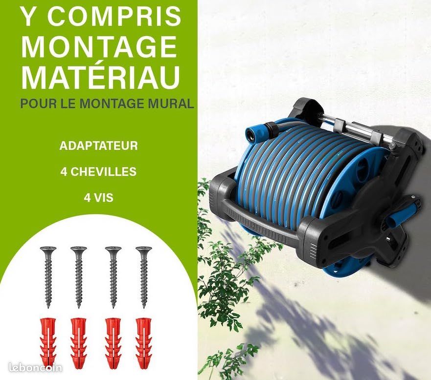 Enrouleur de tuyau avec 30m + 2m de tuyau et pommeau multifonction - enrouleur de tuyau mobile avec support mural, buse - Ø extérieur du tuyau : 16 mm - Neuf – Livraison gratuite en Europe ⭐⭐⭐ (image 5)