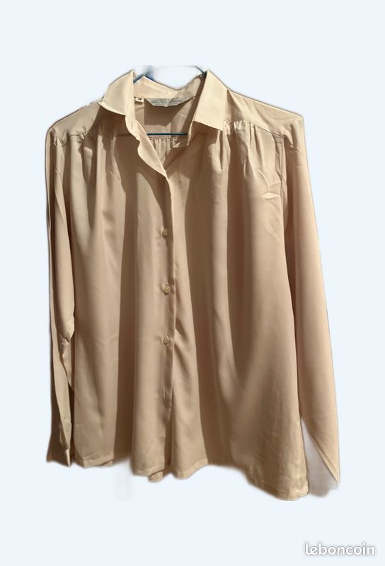 Chemisier En Soie Brodé Beige - Taille 40 (M) Longue - Occasion Très Bon État - Broderie