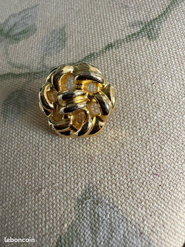 Lot De 10 Boutons Vintage Gris Inclusion - Pied Doré - Diamètre 1,7 Cm - Réf. 2062 - France