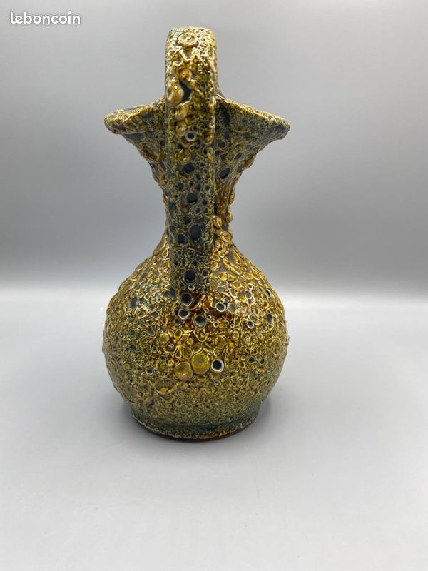 Vase soliflore en céramique Fat Lava, glaçure volcanique jaune d'or et brun, Allemagne de l'Ouest (image 2)