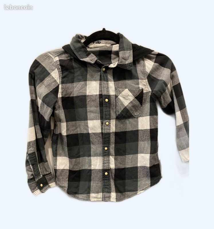 Chemise à carreaux noirs et blancs à capuche H&M (image 1)
