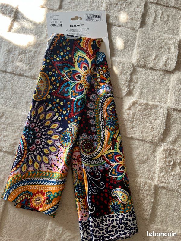 Foulard Manoukian 100% Coton Imprimé Fleuri - 90x180 Cm - Marine, Rouge, Blanc - Neuf Avec étiquettes
