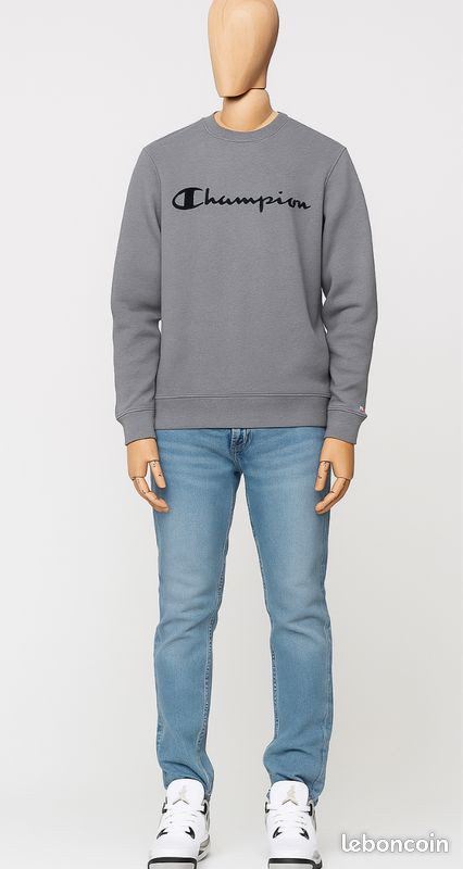 Champion Sweat Hoodie crewneck TS/TFr36- Gris Chiné-Logo Noir Devant-Coupe Comfort Fit (image 2)