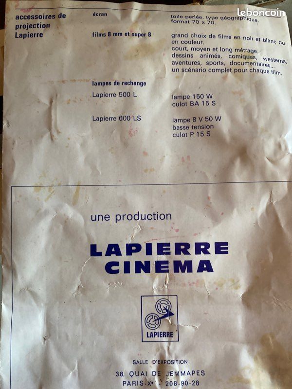 VINTAGE PROJECTEUR MINILAP Lapierre Cinema 8mm avec sa boite + 2 films EUR 30,00 - FR