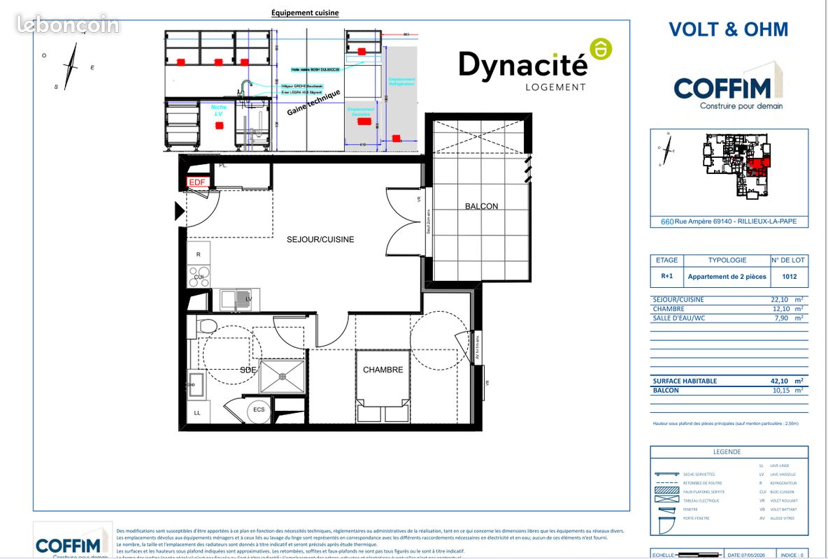 Appartement 2 pièces 42 m² · à Rillieux-la-Pape · 42 m² · 660 €