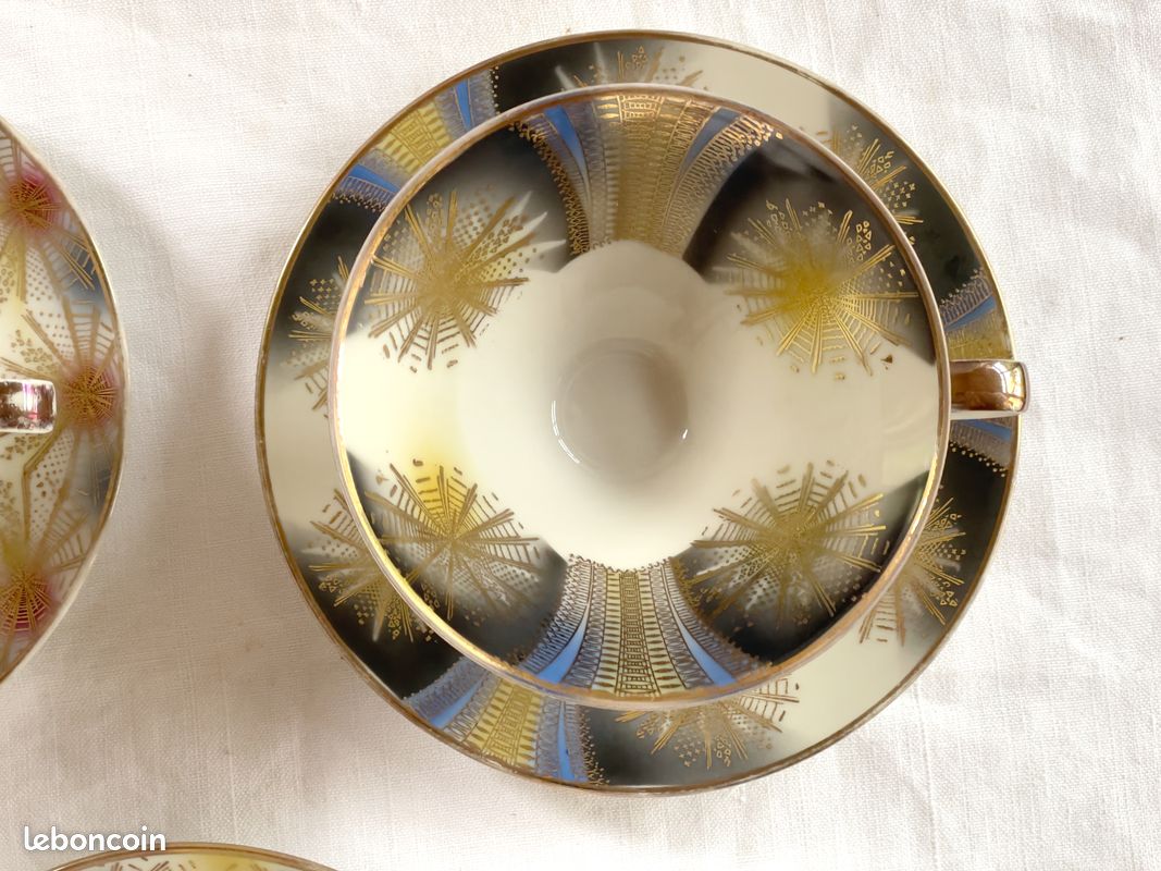 Trio de tasses et soucoupes sur piédouche 1950 porcelaine - Bavaria Elfenbein- (image 17)